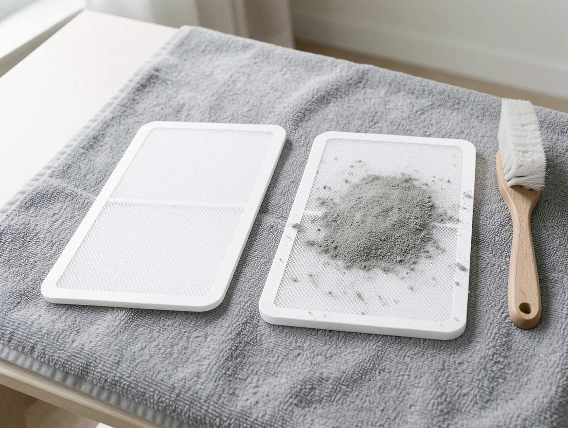 Filtre de climatiseur propre à côté d'un filtre encrassé