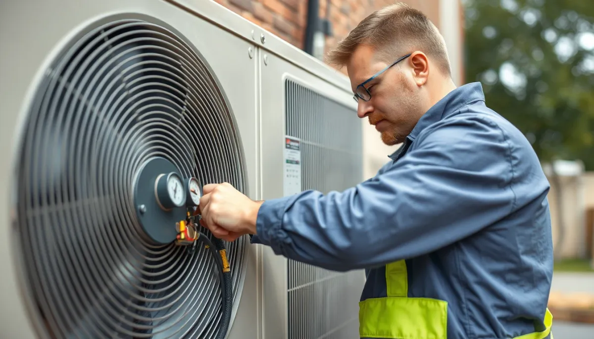 Technicien vérifiant le circuit frigorifique d'une climatisation