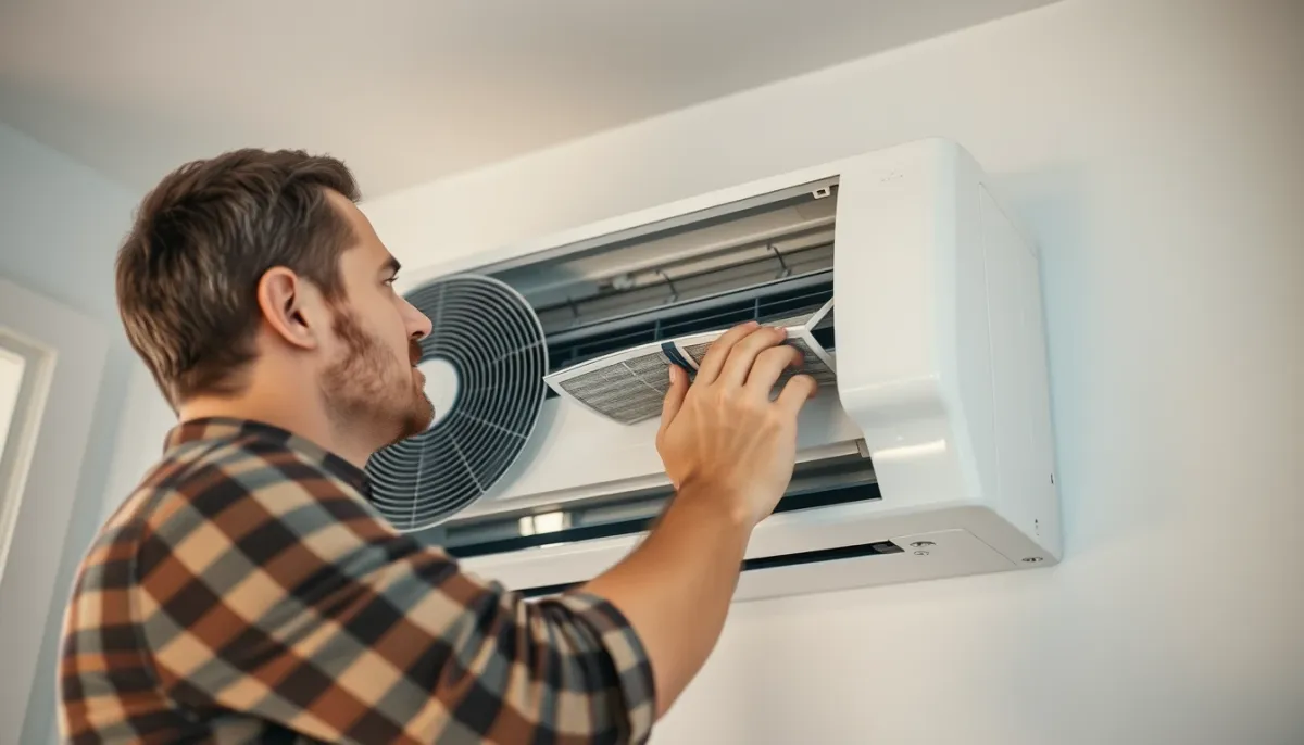 Particulier effectuant l'entretien de base d'une climatisation