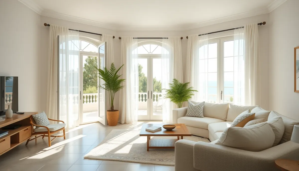Salon lumineux et aéré dans une maison méditerranéenne, confort d'été grâce à la VMC double flux