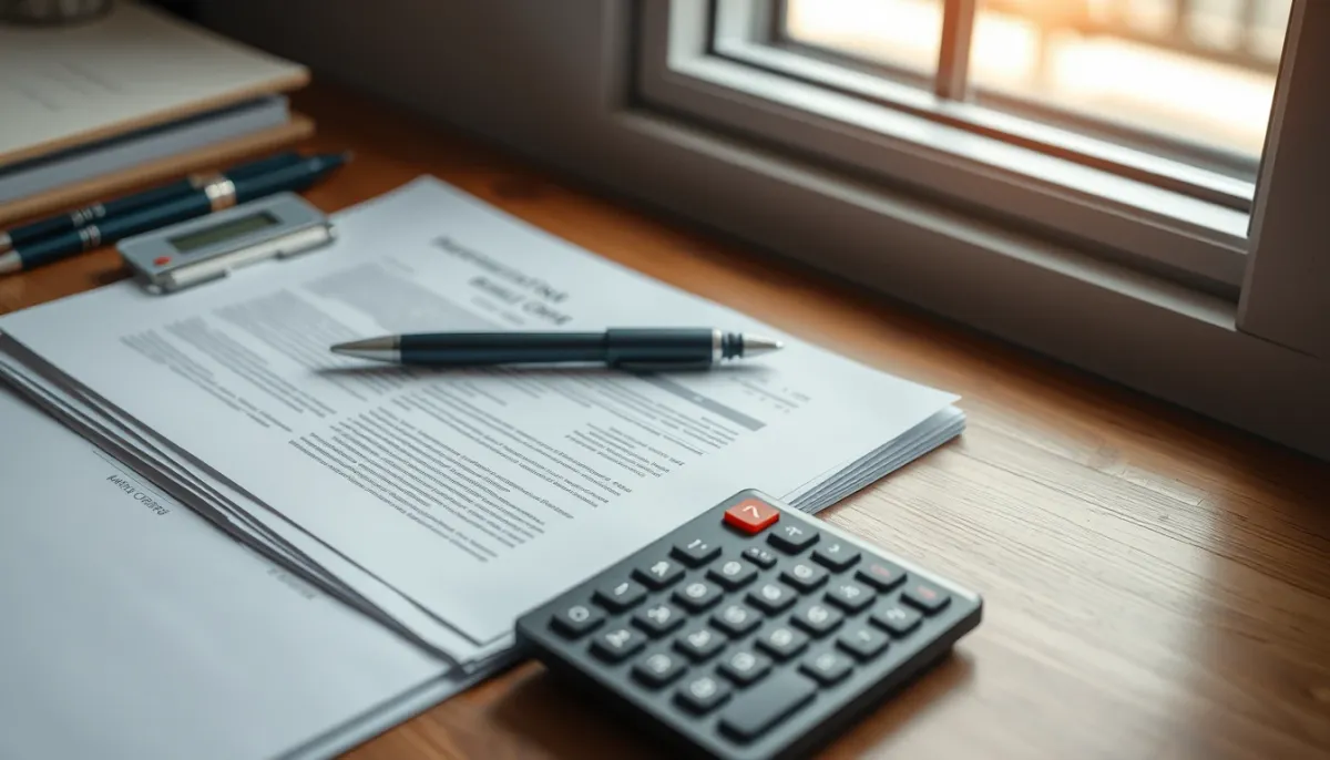 Documents administratifs et calculatrice pour le calcul des aides à la pompe à chaleur