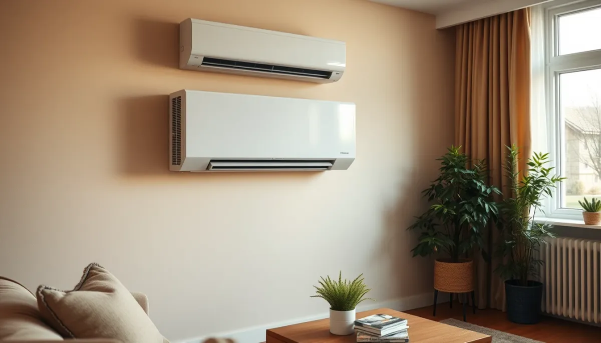 Unité intérieure d'une pompe à chaleur air/eau installée dans un salon