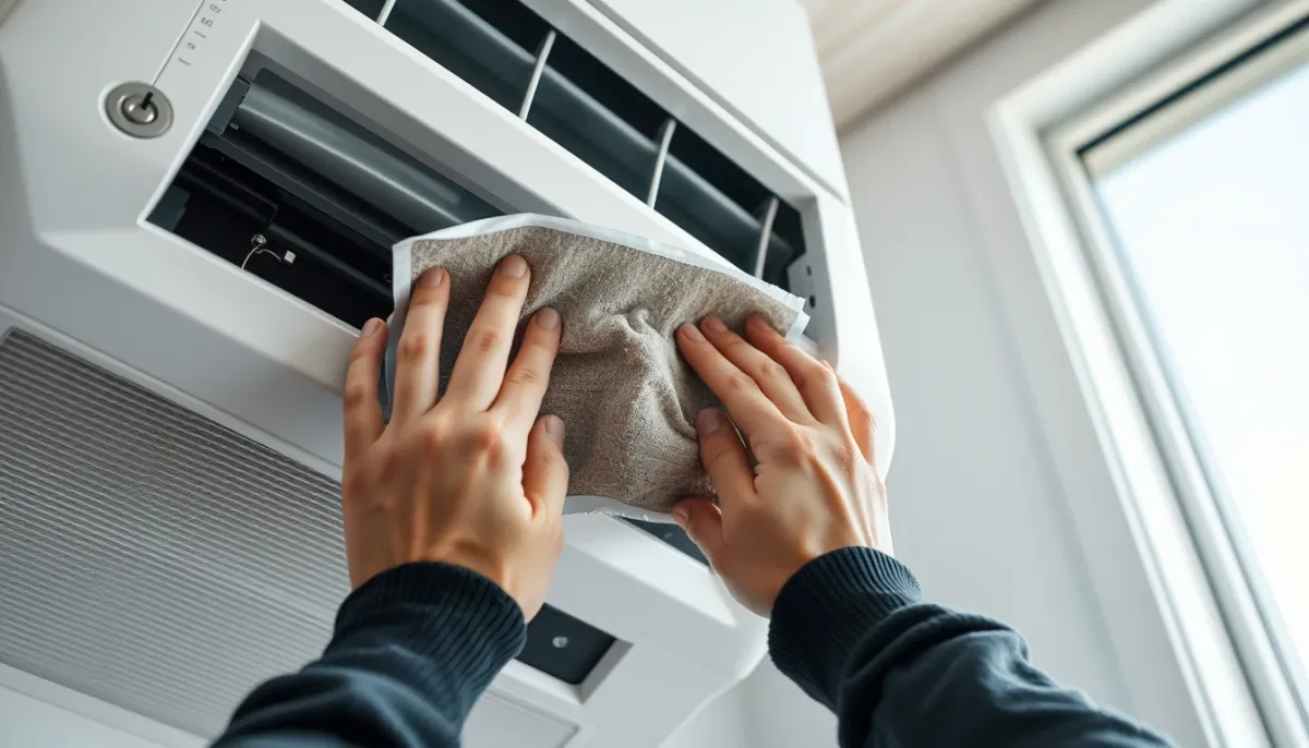Nettoyage d'un filtre de climatisation encrassé
