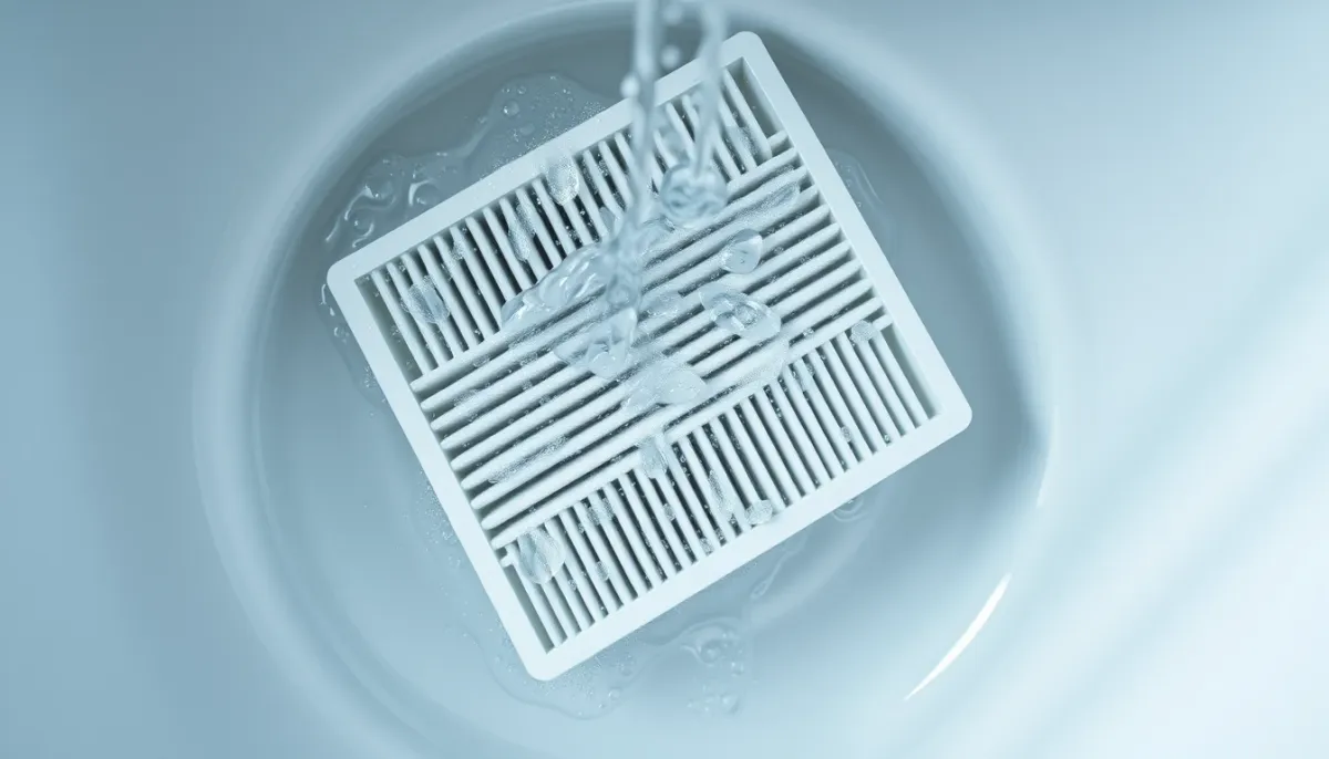 Nettoyage d'un filtre de climatisation à l'eau claire