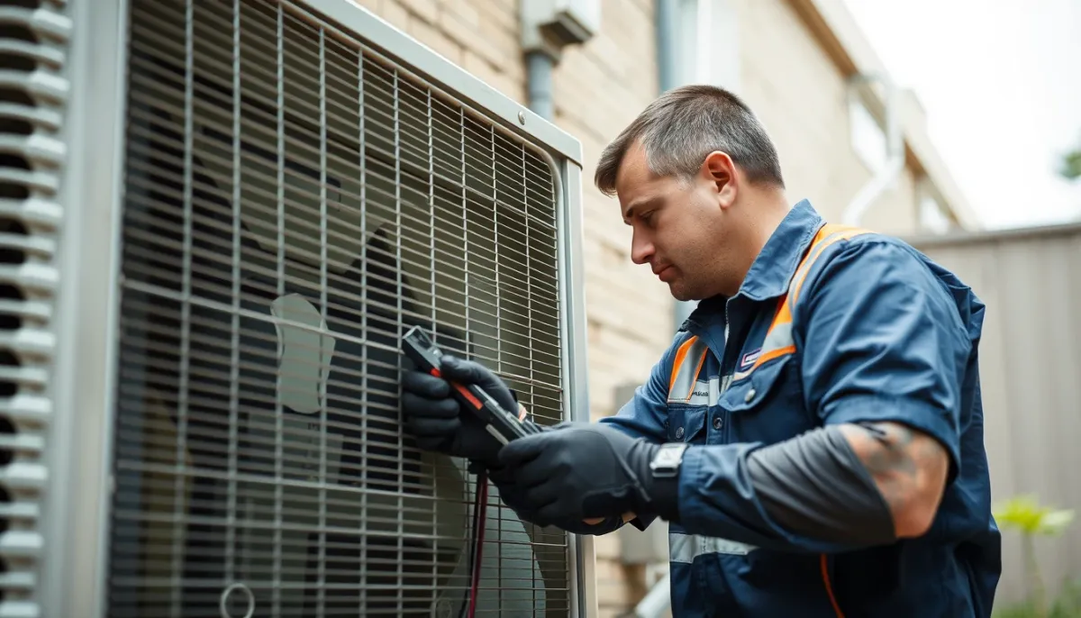 Technicien effectuant l'entretien professionnel d'une climatisation