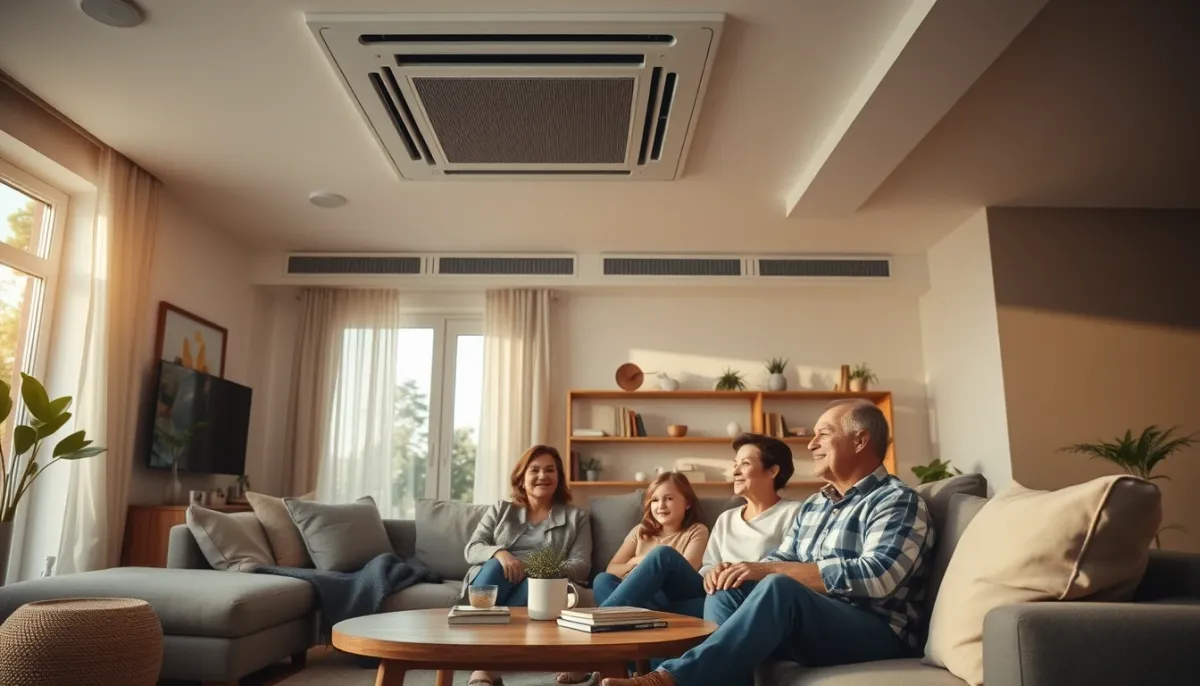 Confort quotidien avec une climatisation gainable Daikin dans un grand salon