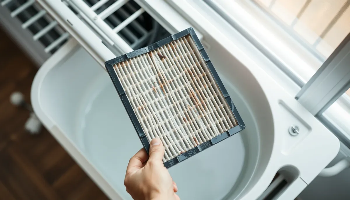 Nettoyage d'un filtre de climatisation encrassé