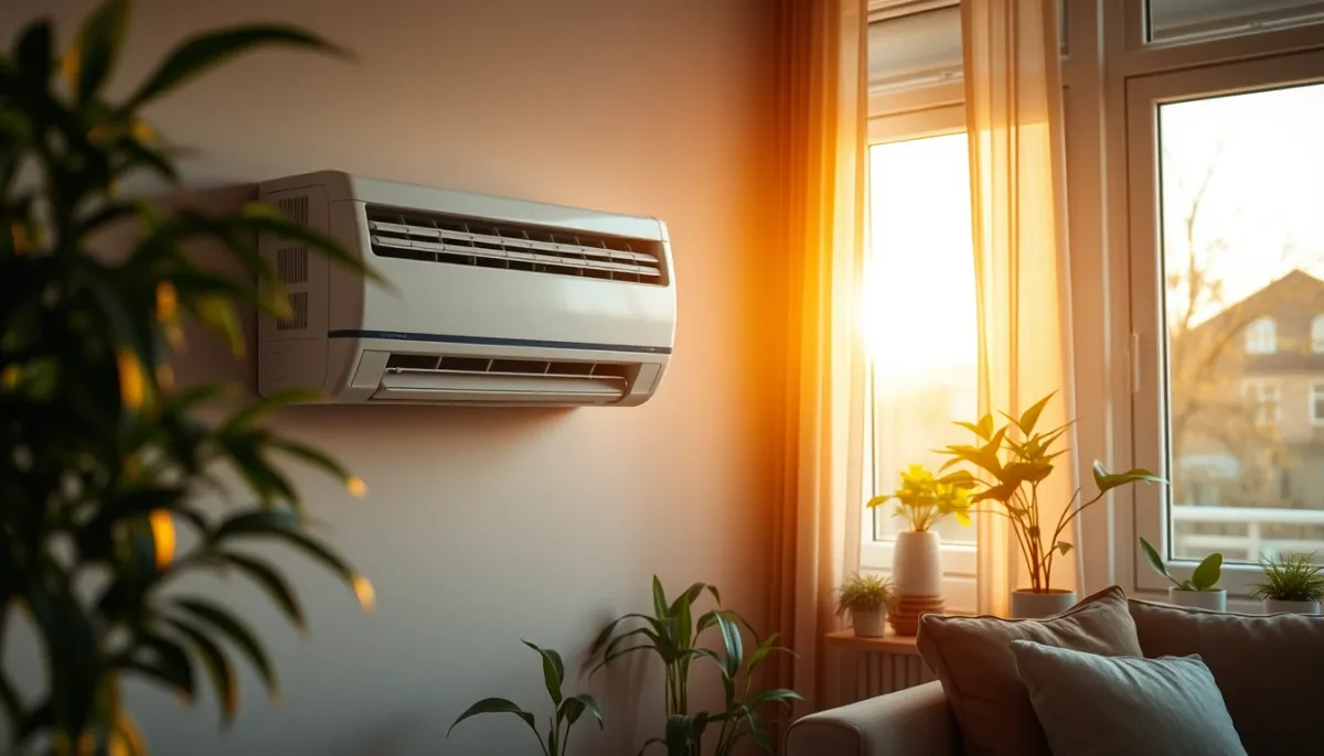 Intérieur d'appartement confortable avec climatisation réversible en fonctionnement