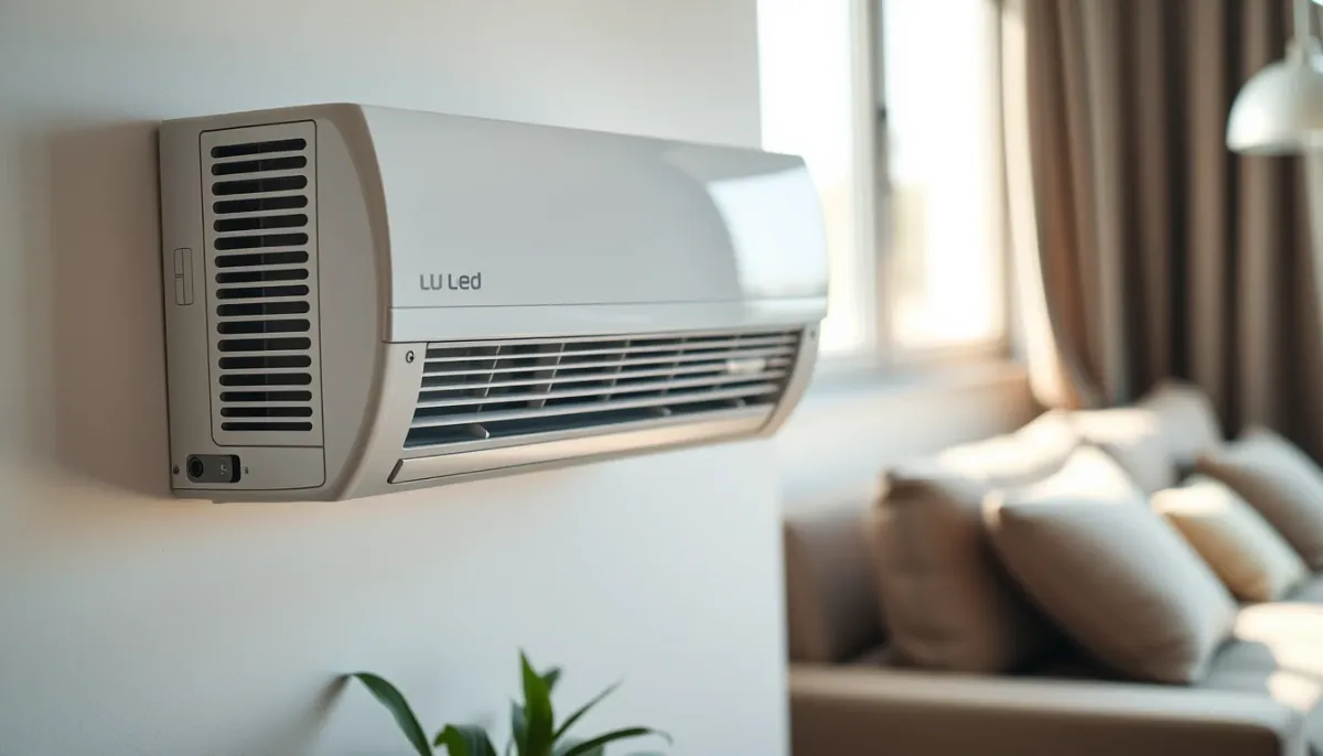 Gros plan sur une unité murale de climatisation Atlantic Alizé ou Fujitsu