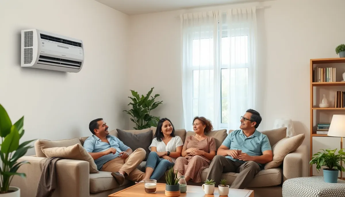 Famille profitant d'un intérieur confortable grâce à une climatisation réversible Atlantic