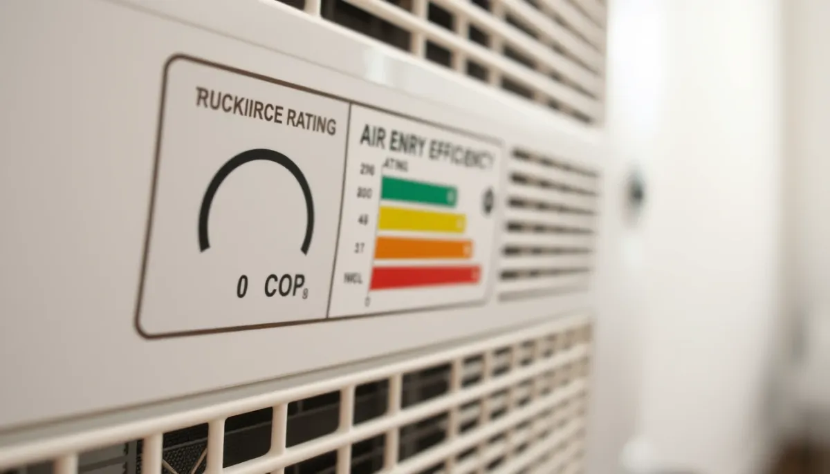 Gros plan sur l'étiquette énergétique d'une climatisation réversible